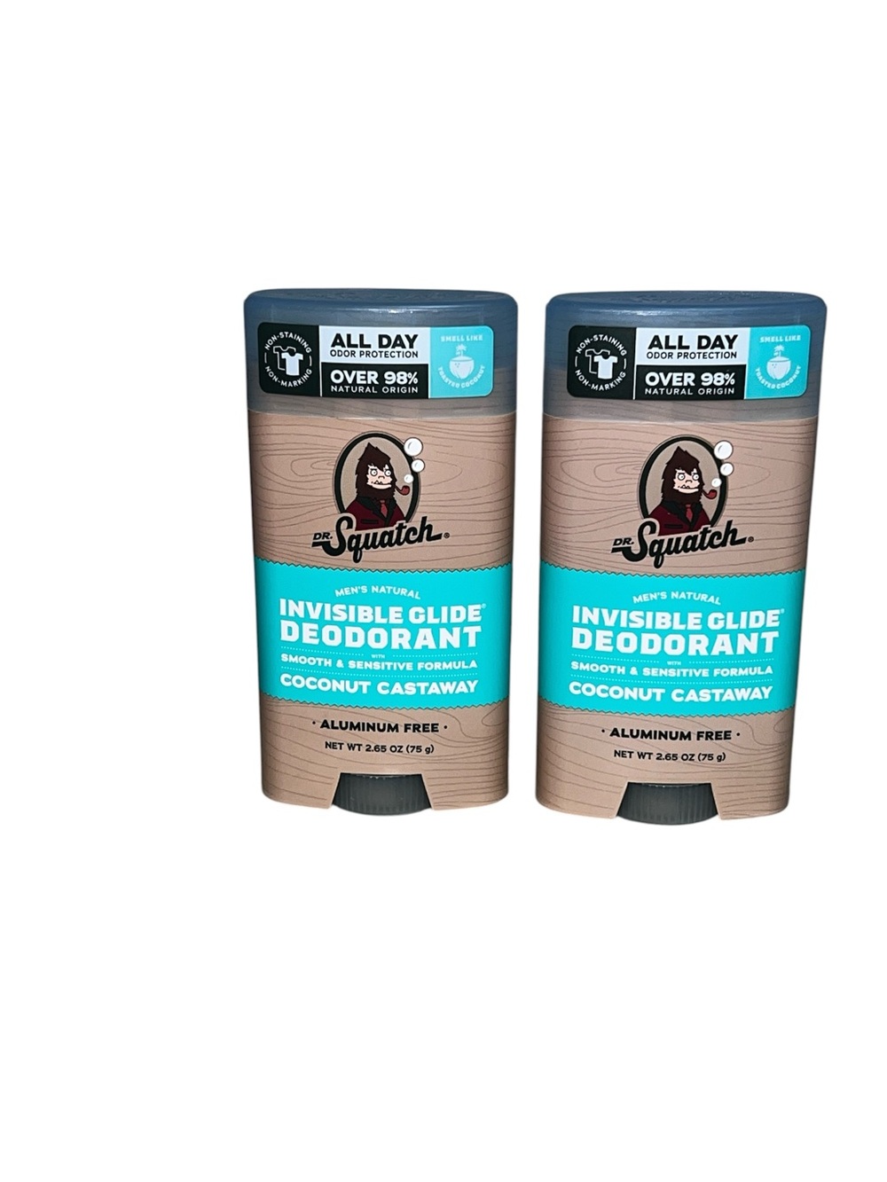 2X Dr. Squatch Men’s Invisible Glide Deodorant - Coconut Castaway (Blue/Tan)